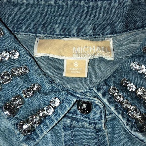 Michael Kors Chrystal-Collar Denim Shirt - Picture 7 of 7